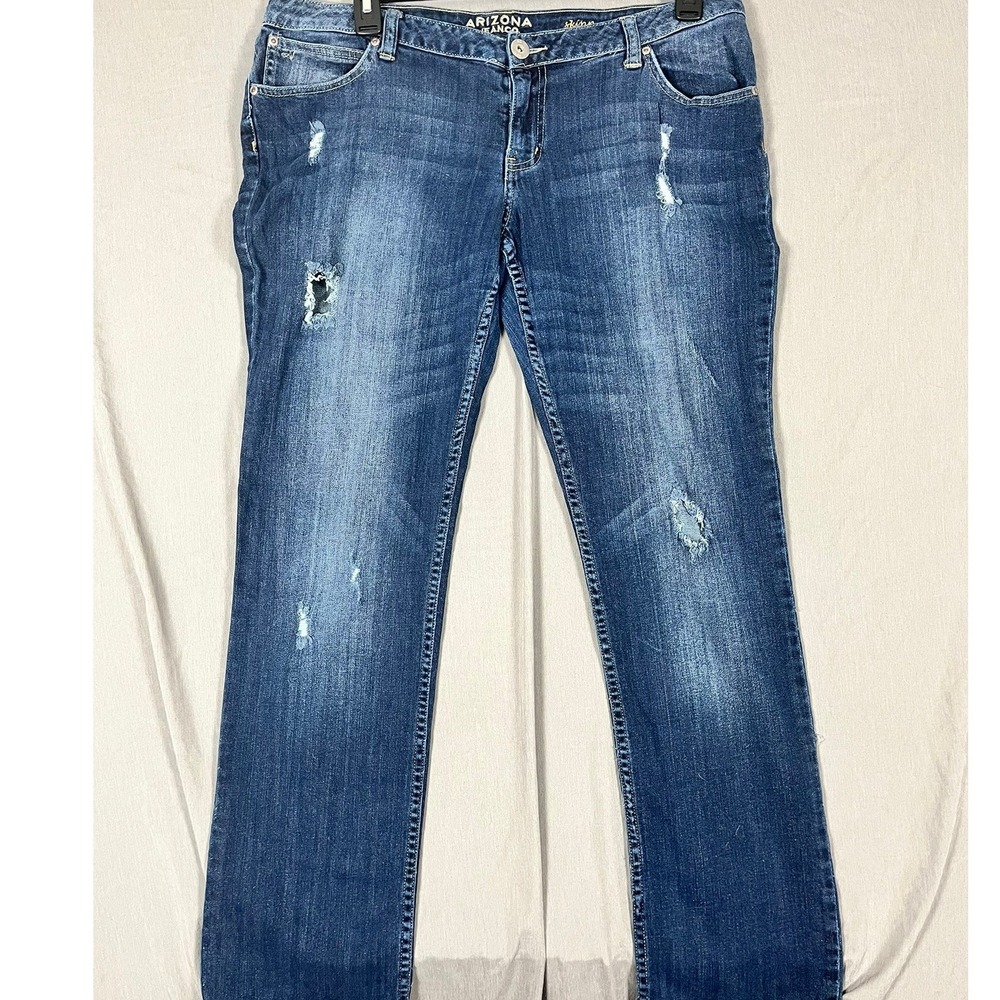Arizona‎ Jean Co Jeans Womens 17 Skinny Blue Distressed EUC